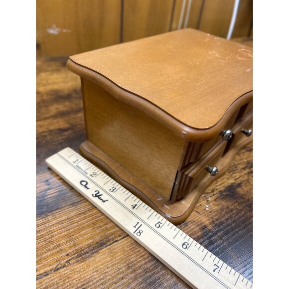 Wooden Jewelry Box With Mirror & Velvet-Lined Compartments 2 Drawers Scalloped D - Picture 10 of 10